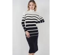 Ripp gestreiftes Rollkragen-Midi-Strickkleid S/M