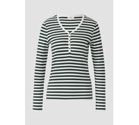 Ripp-Langarmshirt mit Knopfleiste im Slim Fit 40 petrol|weiß 2170091.69G2.40