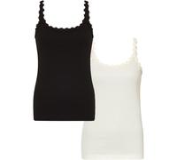 Shirttop BONPRIX, Damen, Gr. 44/46 (L), schwarz (cremeweiß, schwarz), Jersey, Obermaterial: 100% Baumwolle, slim fit, Tops Shirttop, modischer Stil, Slim fit Passform, ohne Ärmel, mit Spitzenborte (11