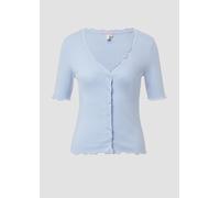 Rippshirt mit Babylock-Kanten und Knopf-Detail L blau 2165325.5072.L
