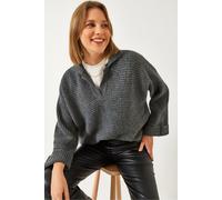 Rippstrick-Polo-Kragen-Cropped-Pullover S/M