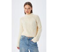 Rippstrick-Pullover mit Argyle-Muster und halbem Stehkragen Einheitsgröße