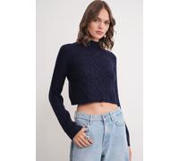 Rippstrick-Pullover mit Argyle-Muster und halbem Stehkragen S/M