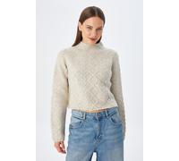 Rippstrick-Pullover mit Argyle-Muster und halbem Stehkragen S/M