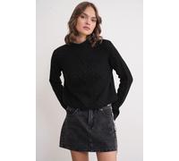 Rippstrick-Pullover mit Argyle-Muster und halbem Stehkragen S/M