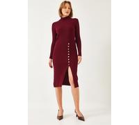 Rippstrick-Turtleneck Midi-Strickkleid