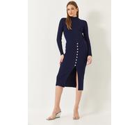 Rippstrick-Turtleneck-Midi-Strickkleid S/M