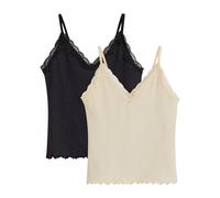 Ripptanktop BONPRIX, Damen, Gr. 40/42 (M), beige (kieselbeige, schwarz), Obermaterial: 62% Viskose, 35% Polyester, 3% Elasthan. Spitze: 100% Polyester, figurbetont, Tops, aus Viskose, figurbetont, mit