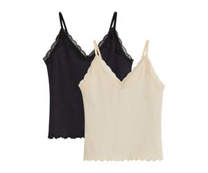 Ripptanktop BONPRIX, Damen, Gr. 40/42 (M), beige (kieselbeige, schwarz), Obermaterial: 62% Viskose, 35% Polyester, 3% Elasthan. Spitze: 100% Polyester, figurbetont, Tops, aus Viskose, figurbetont, mit