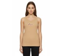 Ripptanktop BOSS ORANGE "Ematite Stonebadge Premium Damenmode", Damen, Gr. L, beige (rust, copper 222), Feinripp, Obermaterial: 96% Baumwolle, 4% Elasthan, unifarben, slim fit, U-Boot-Ausschnitt, Tops