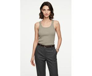 Ripptanktop BOSS ORANGE "Epetite Premium Damenmode", Damen, Gr. XS, beige (open grün 366), Single Jersey, Obermaterial: 98% Baumwolle, 2% Elasthan, unifarben, figurbetont hüftlang, tiefer Rundhals, To