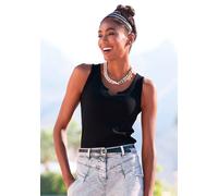 Ripptanktop LASCANA, Damen, Gr. 36/38, schwarz, Rippware, Obermaterial: 95% Viskose, 5% Elasthan, unifarben, figurbetont hüftlang, V-Ausschnitt, Tops, mit kleinem V-Ausschnitt, figurbetontes Damentop,