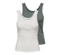 Ripptanktop ONLY "ONLSIMPLE LIFE S/L BUTTON TOP JRS CS 2PK", Damen, Gr. XL (42), weiß (cloud dancer pack:balsam grün), Single Jersey, Obermaterial: 92% Baumwolle, 8% Elasthan, unifarben, normal, Rundh