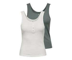 Ripptanktop ONLY "ONLSIMPLE LIFE S/L BUTTON TOP JRS CS 2PK", Damen, Gr. XL (42), weiß (cloud dancer pack:balsam grün), Single Jersey, Obermaterial: 92% Baumwolle, 8% Elasthan, unifarben, normal, Rundh
