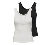Ripptanktop ONLY "ONLSIMPLE LIFE S/L BUTTON TOP JRS CS 2PK", Damen, Gr. XS (34), schwarz (cloud dancer pack:schwarz), Single Jersey, Obermaterial: 92% Baumwolle, 8% Elasthan, unifarben, normal, Rundha