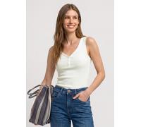 Ripptanktop STREET ONE, Damen, Gr. 42, sanftes weiß, Rippware, Obermaterial: 96% Baumwolle, 4% Elasthan, unifarben, körpernah hüftbedeckend, V-Ausschnitt, Tops, Sommertop mit V-Neck (32853048-42) sanf