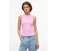 Ripptanktop TOMMY JEANS "TJW SLIM ESS LOGO 1 RIB TANK", Damen, Gr. XS (34), pink (pink daisy), Single Jersey, Obermaterial: 95% Baumwolle, 5% Elasthan, slim fit normal, Rundhals, Tops, Baumwollmischun