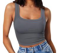 RIROW Damen Ärmelloses Tank Top Slim Fit Quadrat-Ausschnitt Geripptes Basic Oberteil L Dunkelgrau