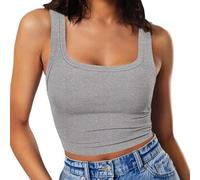 RIROW Damen Ärmelloses Tank Top Slim Fit Quadrat-Ausschnitt Geripptes Basic Oberteil L Hellgrau
