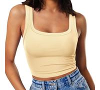 RIROW Damen Ärmelloses Tank Top Slim Fit Quadrat-Ausschnitt Geripptes Basic Oberteil L Milchgelb