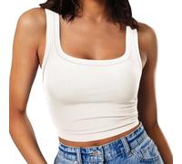 RIROW Damen Ärmelloses Tank Top Slim Fit Quadrat-Ausschnitt Geripptes Basic Oberteil L Weiß