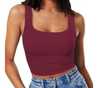 RIROW Damen Ärmelloses Tank Top Slim Fit Quadrat-Ausschnitt Geripptes Basic Oberteil M Burgunderrot