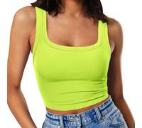 RIROW Damen Ärmelloses Tank Top Slim Fit Quadrat-Ausschnitt Geripptes Basic Oberteil M Fluoreszierendes Grün