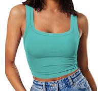 RIROW Damen Ärmelloses Tank Top Slim Fit Quadrat-Ausschnitt Geripptes Basic Oberteil M Hellblaugrün