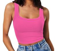 RIROW Damen Ärmelloses Tank Top Slim Fit Quadrat-Ausschnitt Geripptes Basic Oberteil M Hellrosa