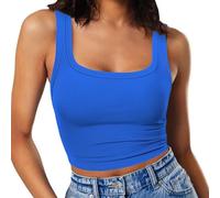 RIROW Damen Ärmelloses Tank Top Slim Fit Quadrat-Ausschnitt Geripptes Basic Oberteil M Klein Blau