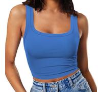 RIROW Damen Ärmelloses Tank Top Slim Fit Quadrat-Ausschnitt Geripptes Basic Oberteil M Kobaltblau