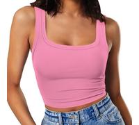 RIROW Damen Ärmelloses Tank Top Slim Fit Quadrat-Ausschnitt Geripptes Basic Oberteil M Rosa