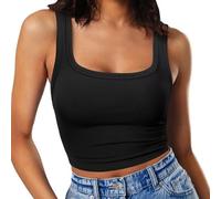 RIROW Damen Ärmelloses Tank Top Slim Fit Quadrat-Ausschnitt Geripptes Basic Oberteil M Schwarz