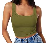 RIROW Damen Ärmelloses Tank Top Slim Fit Quadrat-Ausschnitt Geripptes Basic Oberteil S Olivgrün