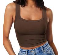 RIROW Damen Ärmelloses Tank Top Slim Fit Quadrat-Ausschnitt Geripptes Basic Oberteil XL Kaffee