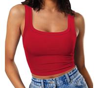 RIROW Damen Ärmelloses Tank Top Slim Fit Quadrat-Ausschnitt Geripptes Basic Oberteil XS Rot