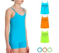Risalti: 3 Stk Mädchen Spaghetti Microfaser Top - Made in Italy, Nahtlos, Armbänder Gratis, Einfarbig, Ärmellos, Leibchen, Sport, Komfort, Mädchen, Shirt, 3-12 Jahre, S, 3 Stk Türkis, Grün, Orange