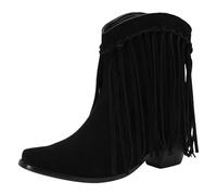 rismart Damen Cowboy Stiefeletten Gefranst Breites Kalb Klein Eckige Zehen Westlich Bootie Schwarz, 40 EU