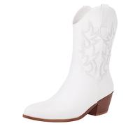 rismart Damen Cowboystiefel Western Stiefel Mitte Kalb Gestickt Cowgirl Schuhe Weiß,40