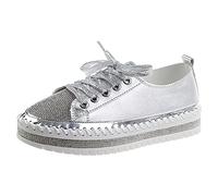 rismart Damen Mode Sneaker Strasssteine Low-Top Schnürung Turnschuhe Gehen Plattform Trainer Silber, 38.5 EU