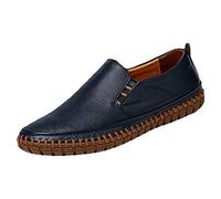 rismart Mokassin Herren Komfort Fläche Halbschuhe Leder Schlüpfen Bootsschuhe Marine Blau,44.5