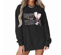 Ritatte Happy New Year Sweatshirt für Damen, niedliches Weinglas-Grafik-Langarmshirt, Silvester, übergroßer Pullover