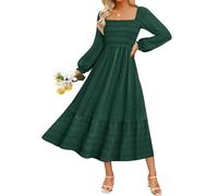 RITERA Herbstkleider in Übergröße für kurvige Frauen, Maxi-Hochzeitsgäste, langärmelig, gesmokt, schweizer Punkt, Winterkleid, Taschen, XL-5XL, Swiss Dot-Green, XX-Large Mehr