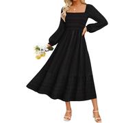RITERA Herbstkleider in Übergröße für kurvige Frauen, Maxi-Hochzeitsgäste, langärmelig, gesmokt, schweizer Punkt, Winterkleid, Taschen, XL-5XL, Swiss Dot-Black, 5XL