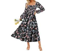 RITERA Herbstkleider in Übergröße für kurvige Frauen, Maxi-Hochzeitsgäste, langärmelig, gesmokt, schweizer Punkt, Winterkleid, Taschen, XL-5XL, Schwarz, floral, X-Large Mehr