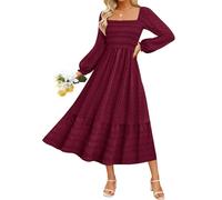RITERA Herbstkleider in Übergröße für kurvige Frauen, Maxi-Hochzeitsgäste, langärmelig, gesmokt, schweizer Punkt, Winterkleid, Taschen, XL-5XL, Swiss Dot-Weinrot, 4XL
