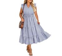 RITERA Maxikleid in Übergröße für kurvige Frauen, Sommer, Flügelärmel, V-Ausschnitt, Boho-Kleid, Blumenmuster, Größe XL - 5XL, 14 W, 28 W, Blau gestreift, 4X-Groß