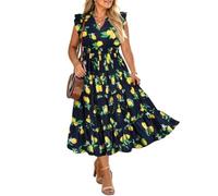 RITERA Maxikleid in Übergröße für kurvige Frauen, Sommer, Flügelärmel, V-Ausschnitt, Boho-Kleider, Blumenmuster/Glitzer, Größe XL-5XL, 14W, 28W, X-Groß