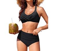 RITOSTA Bikini Damen Set Push Up Bikinis Oberteil Bauchweg Badeanzug Twist Front Badeanzüge High Waist Bikini-Sets Bademode Zweiteiliger Swimsuits(Schwarz,XL)