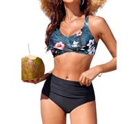 RITOSTA Bikini Damen Set Push Up Bikinis Oberteil Bauchweg Badeanzug Twist Front Badeanzüge High Waist Bikini-Sets Bademode Zweiteiliger Swimsuits(A,S)